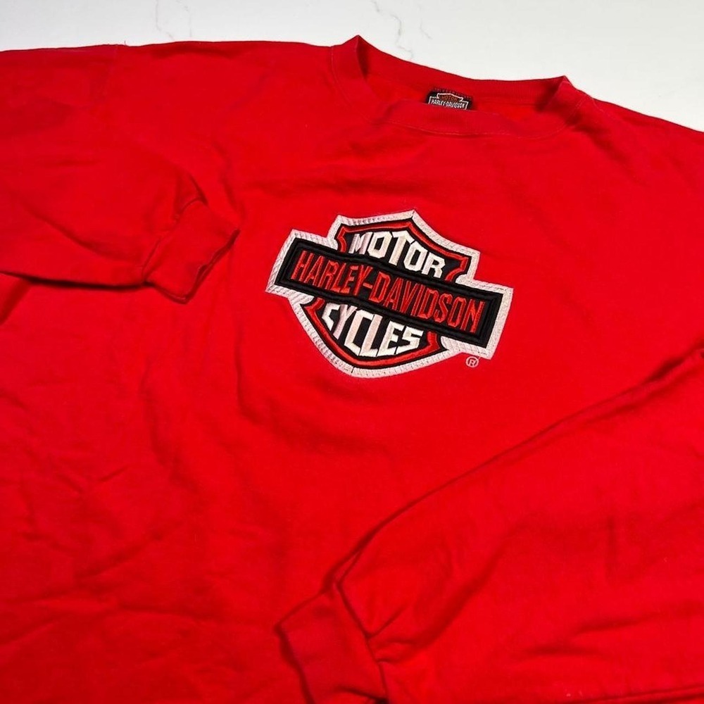 Harley Davidson Sweatshirt Mens XL Red Embroidered Logo Made in USA Vintage